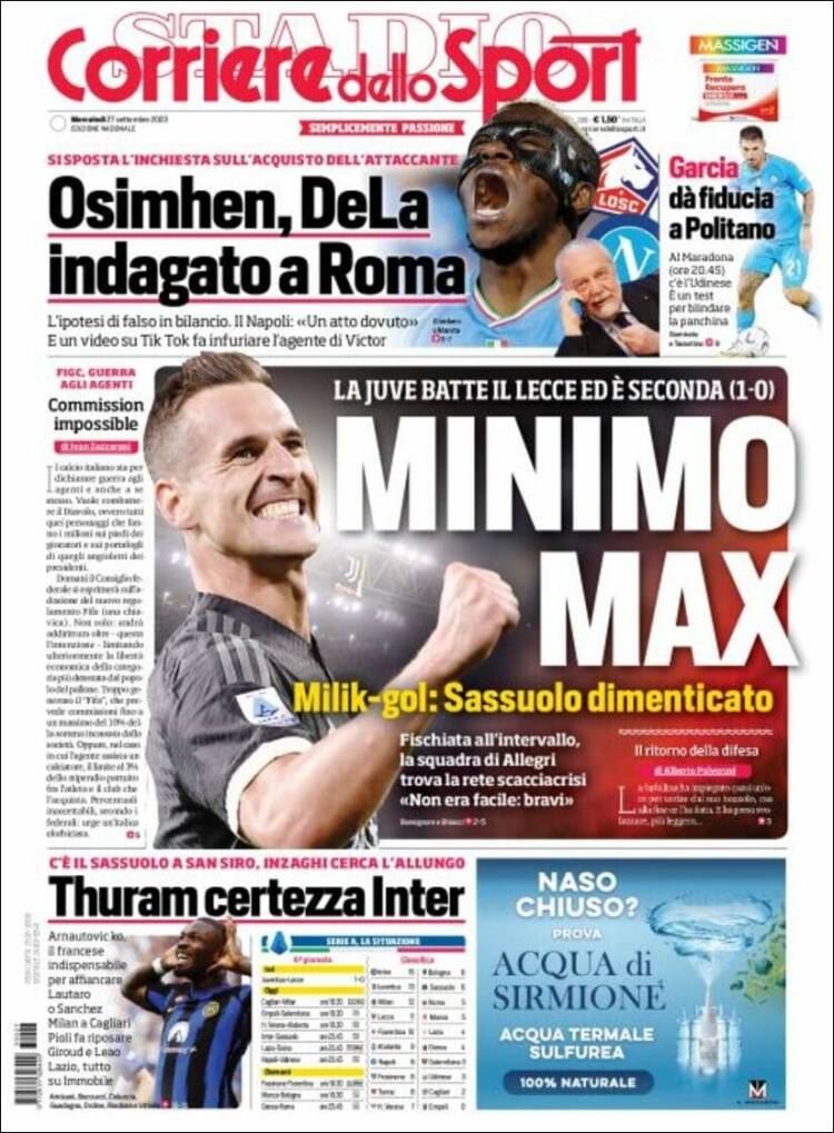 Portada de Corriere dello Sport (Italia)