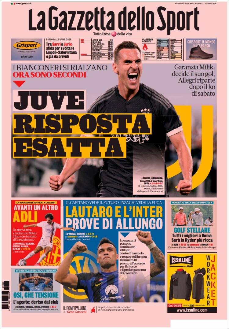 Portada de La Gazzetta dello Sport (Italia)