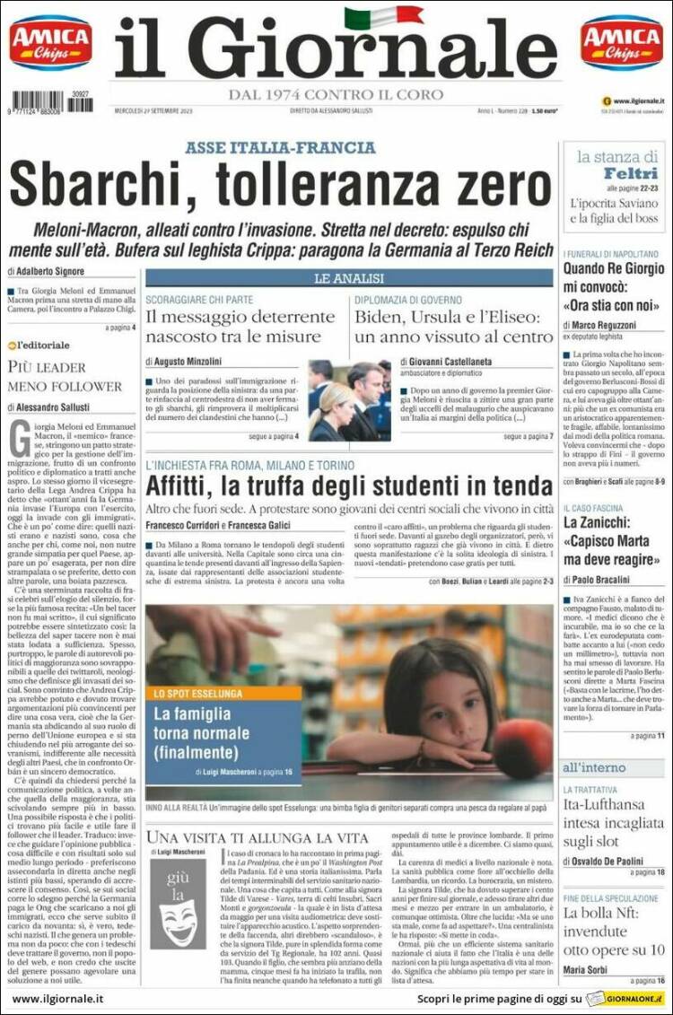 Portada de il Giornale (Italia)