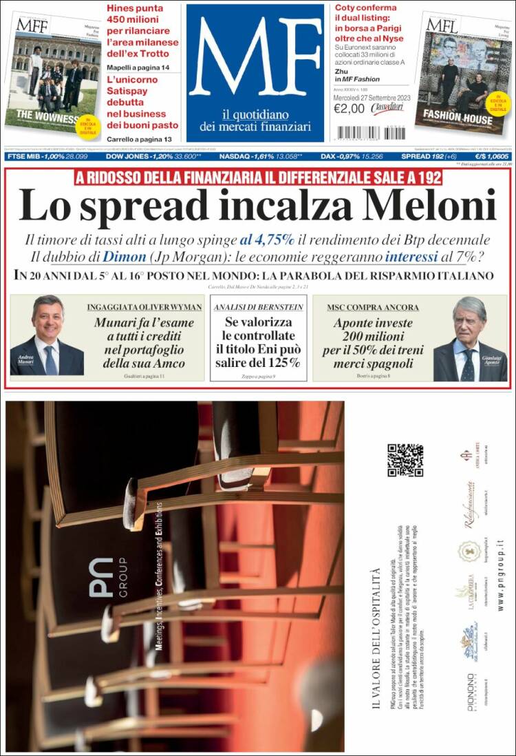 Portada de Milano Finanza (Italia)