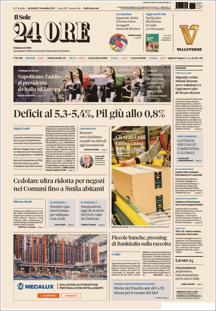 Portada de Il Sole 24 ORE (Italia)