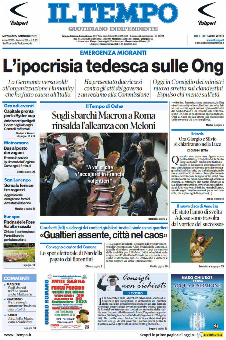 Portada de Il Tempo (Italia)