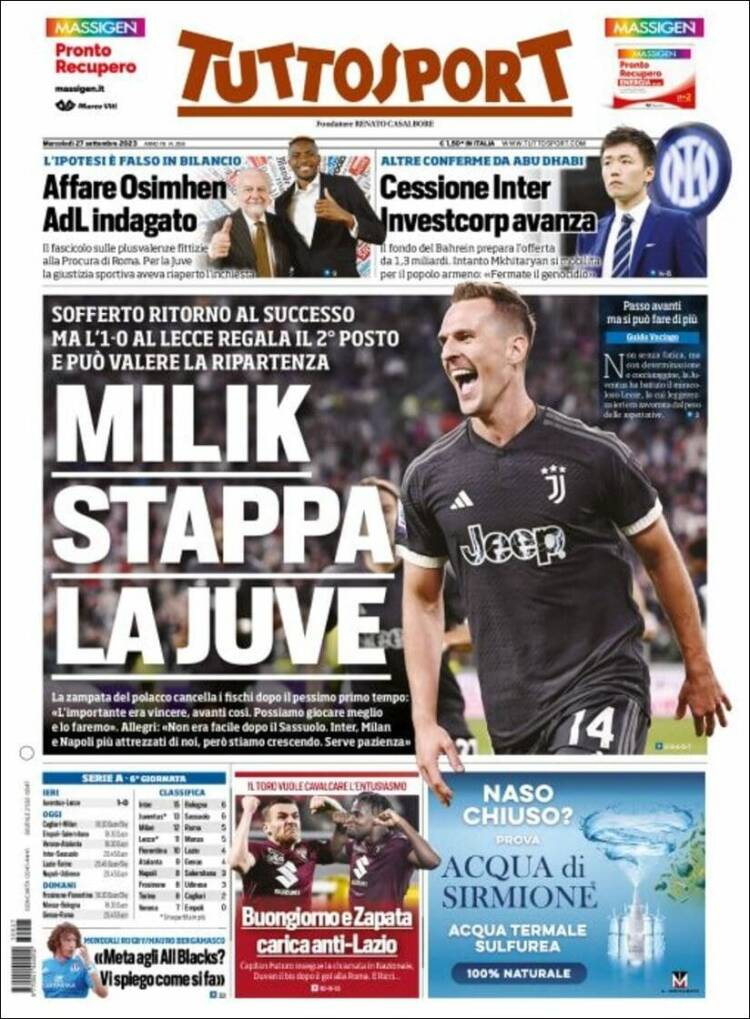 Portada de Tuttosport (Italia)