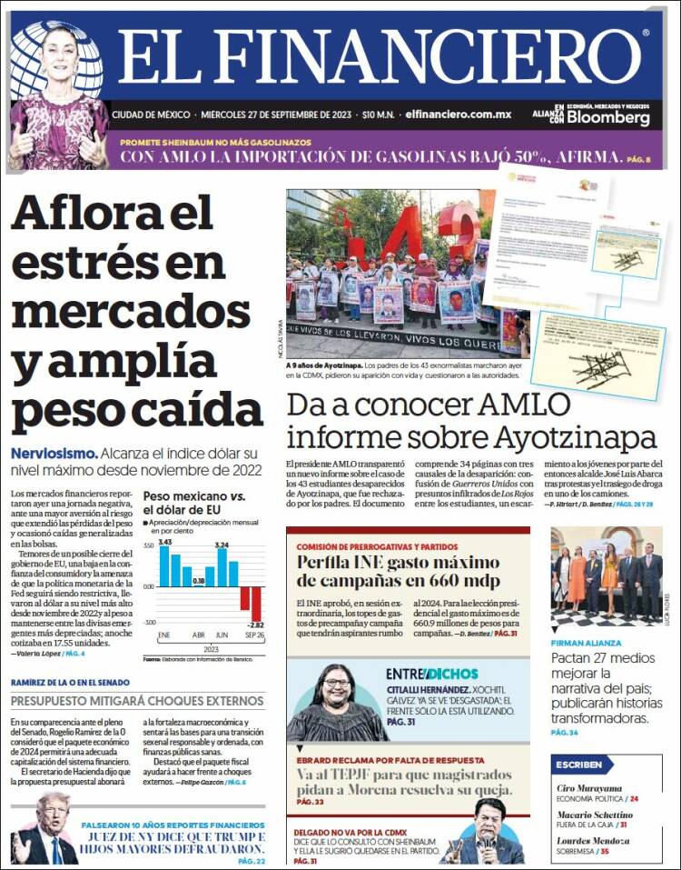 Portada de El Financiero (Mexique)