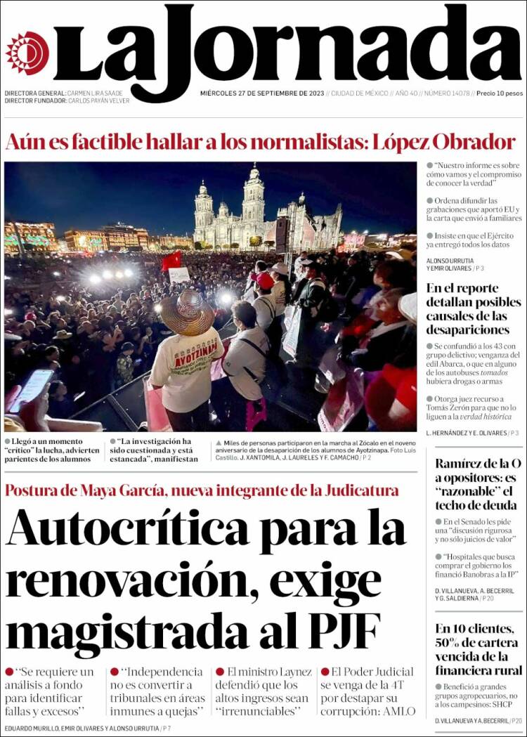 Portada de La Jornada (Mexique)