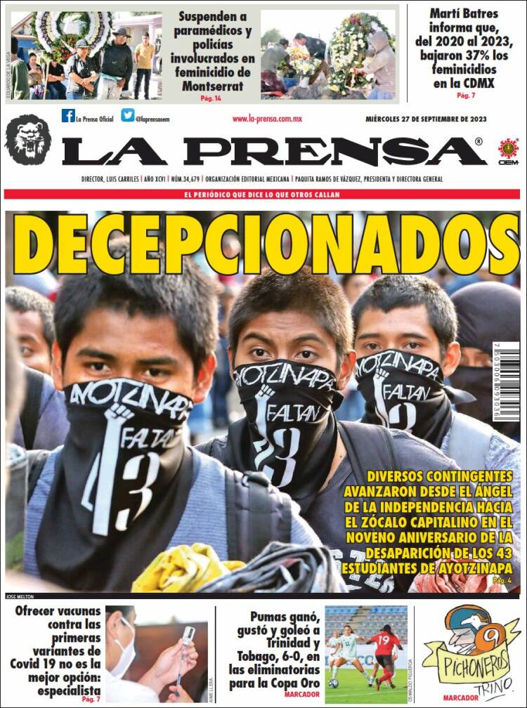 Portada de La Prensa (Mexique)
