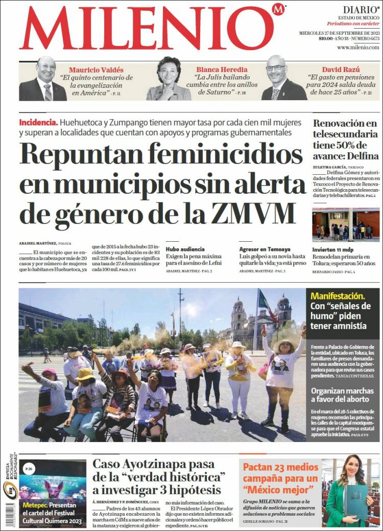 Portada de Milenio - Estado de México (Mexique)