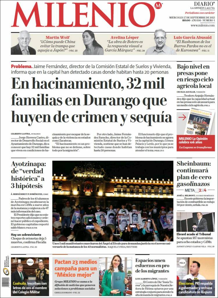 Portada de Milenio - Laguna (Mexique)