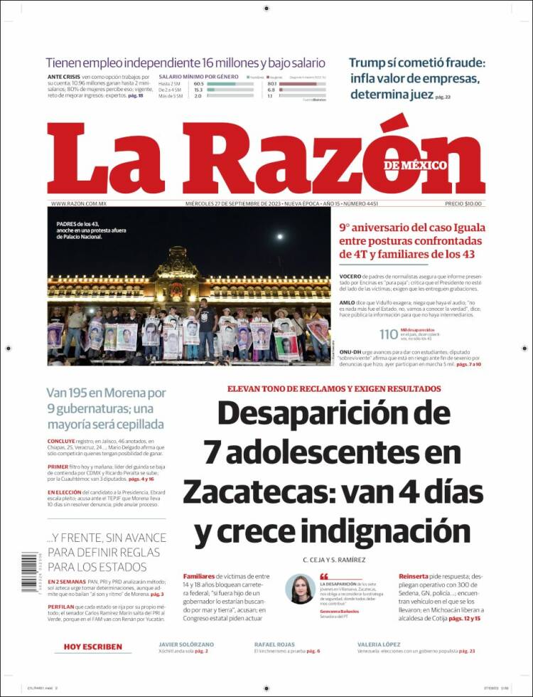 Portada de La Razón (Mexique)