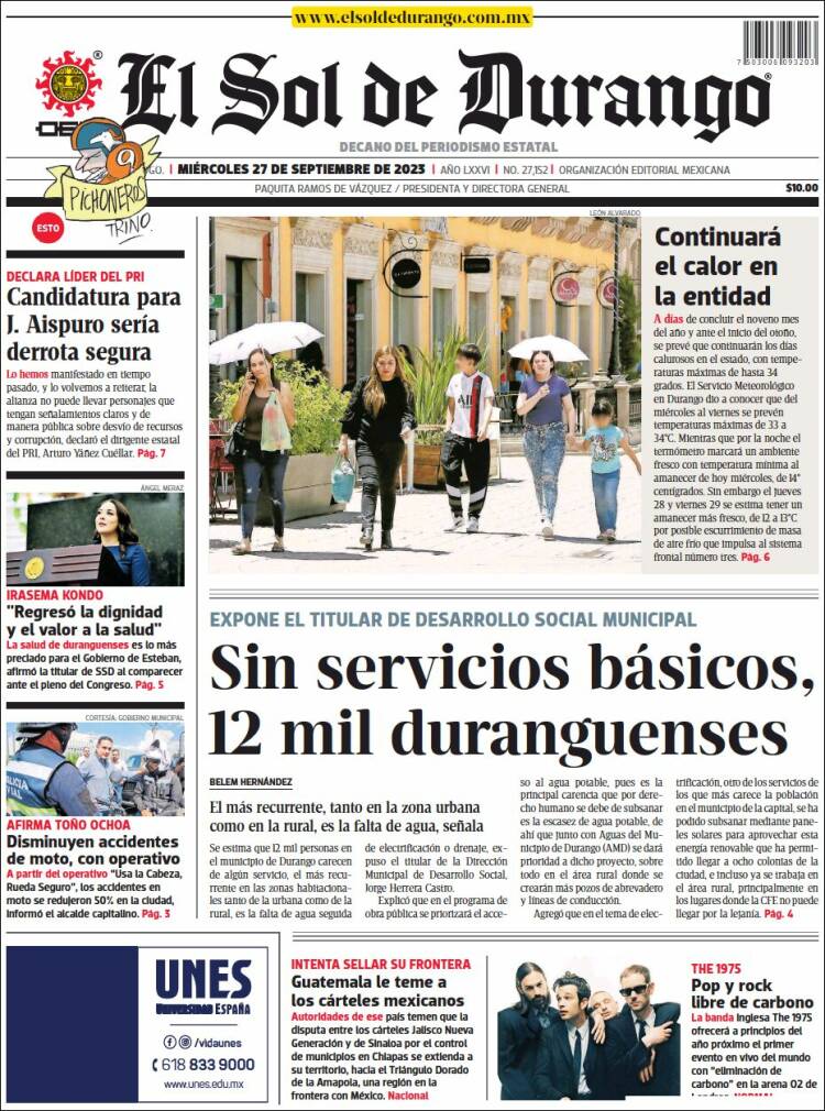 Portada de El Sol de Durango (Mexique)
