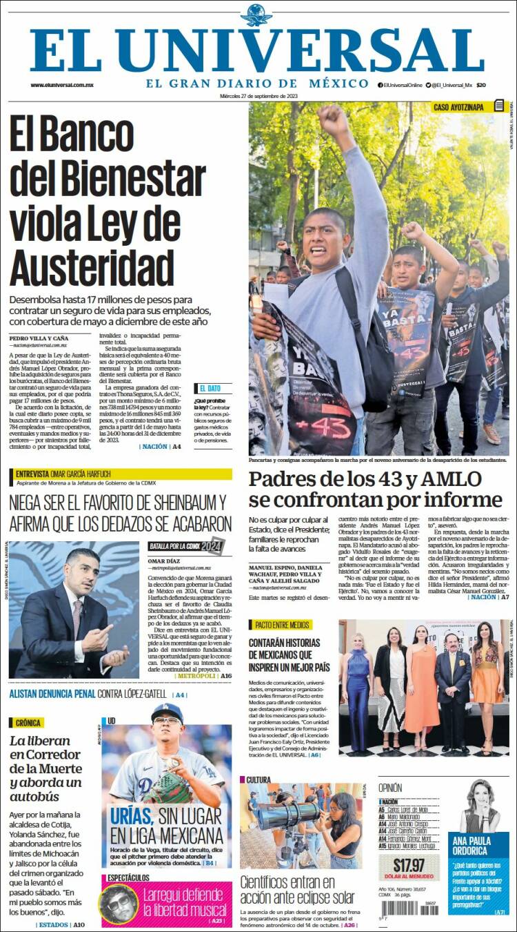 Portada de El Universal (Mexique)