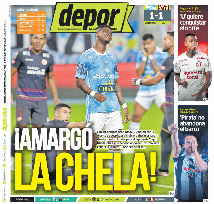 Portada de Depor (Per&uacute;)