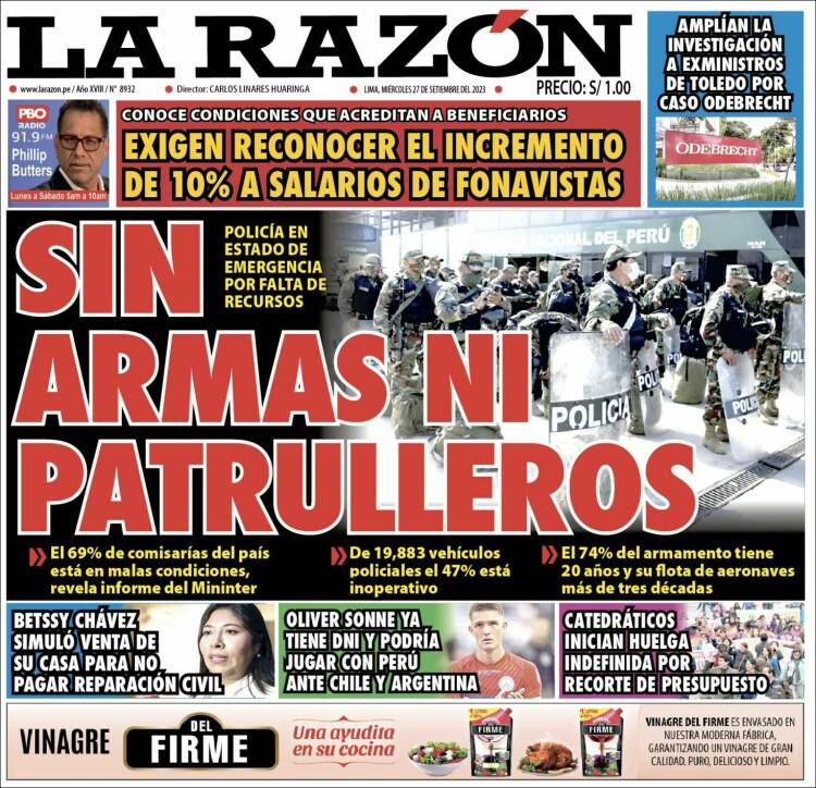 Portada de La Razón (Per&uacute;)