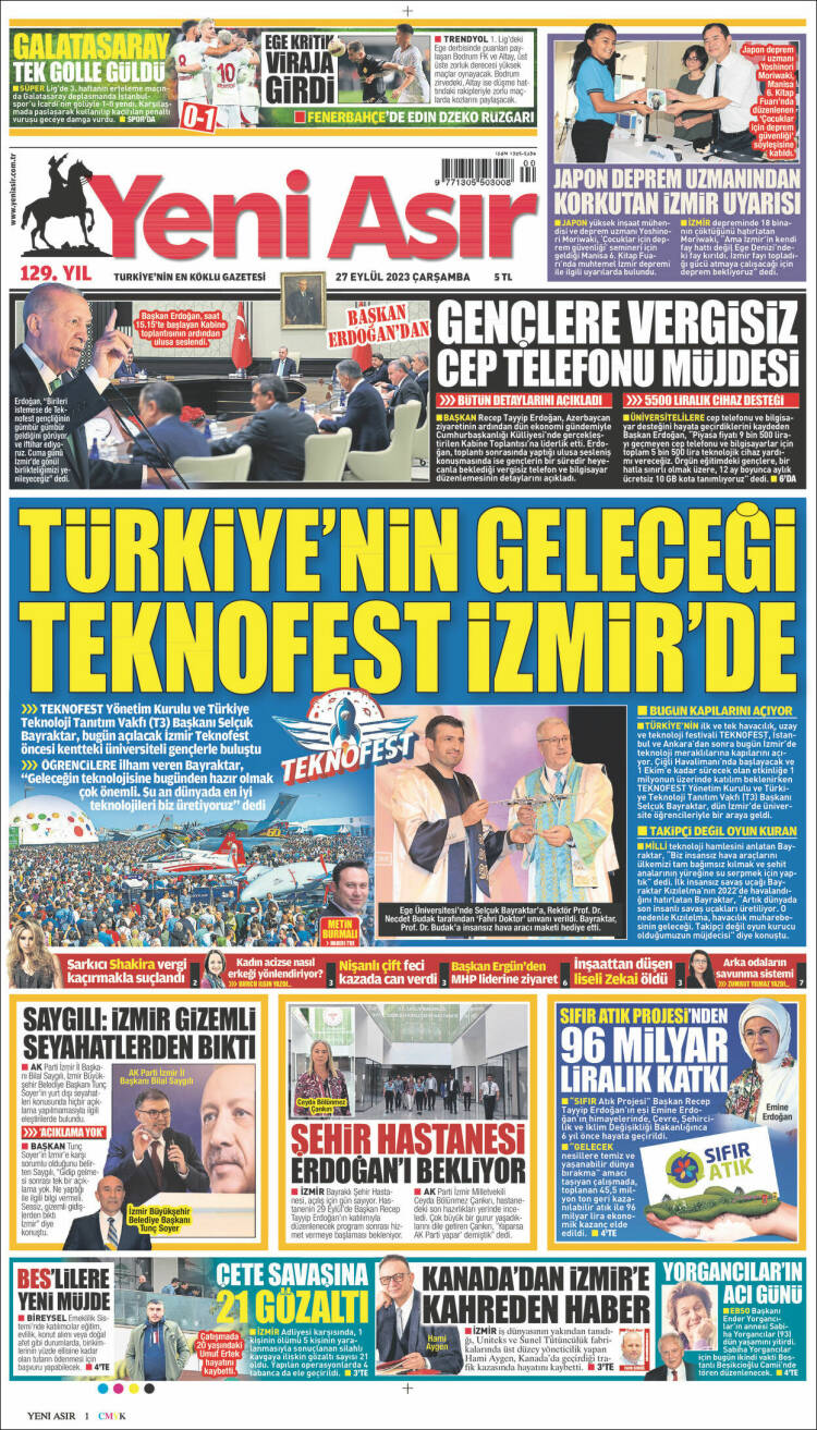 Portada de Yeni Asır (Turqu&iacute;a)