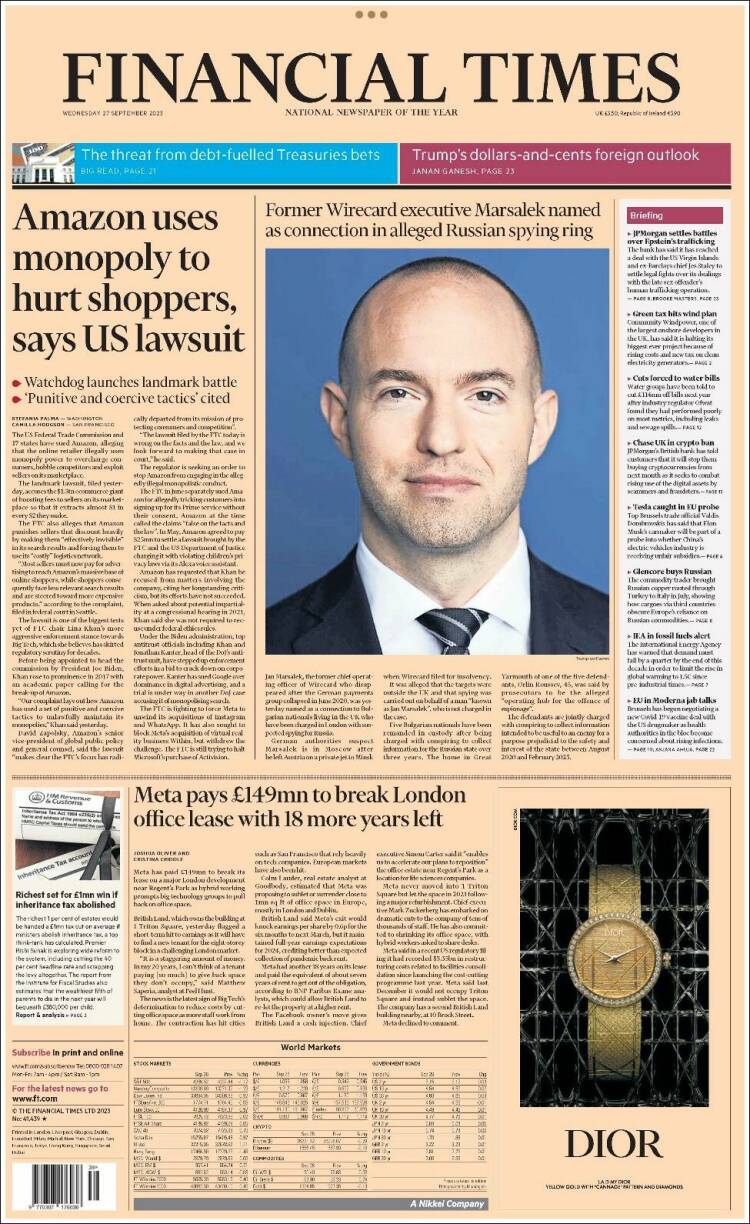 Portada de Financial Times (Reino Unido)