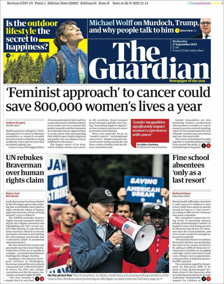 Portada de The Guardian (Reino Unido)