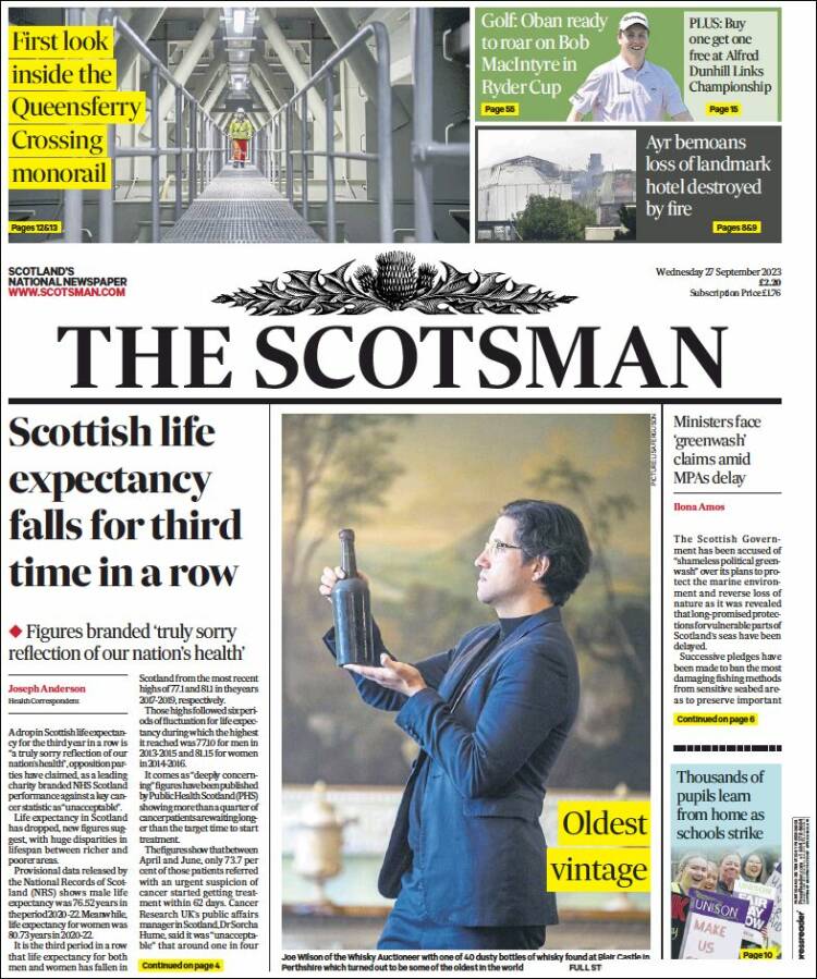 Portada de The Scotsman (Reino Unido)