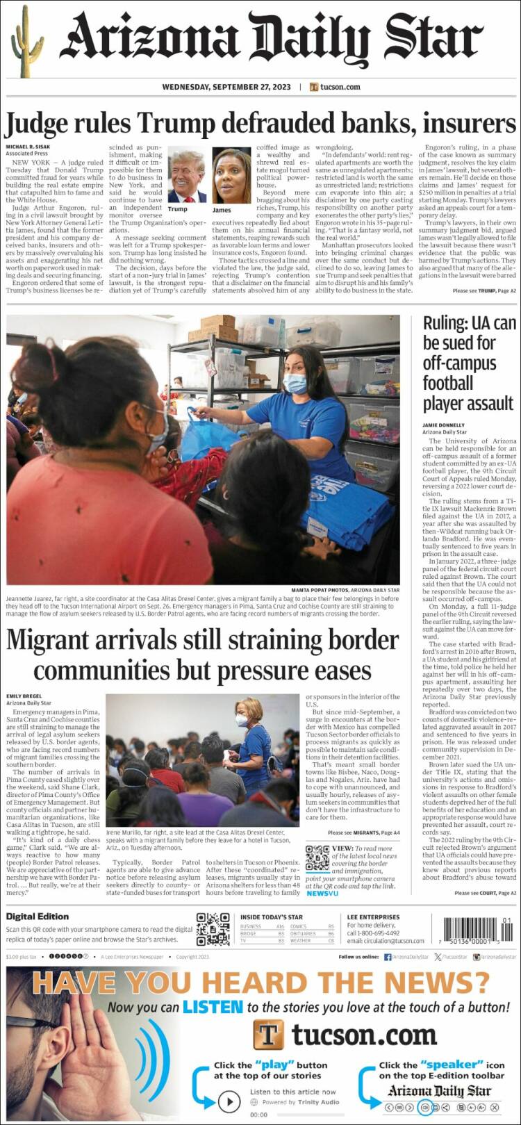 Portada de Arizona Daily Star (États-Unis)