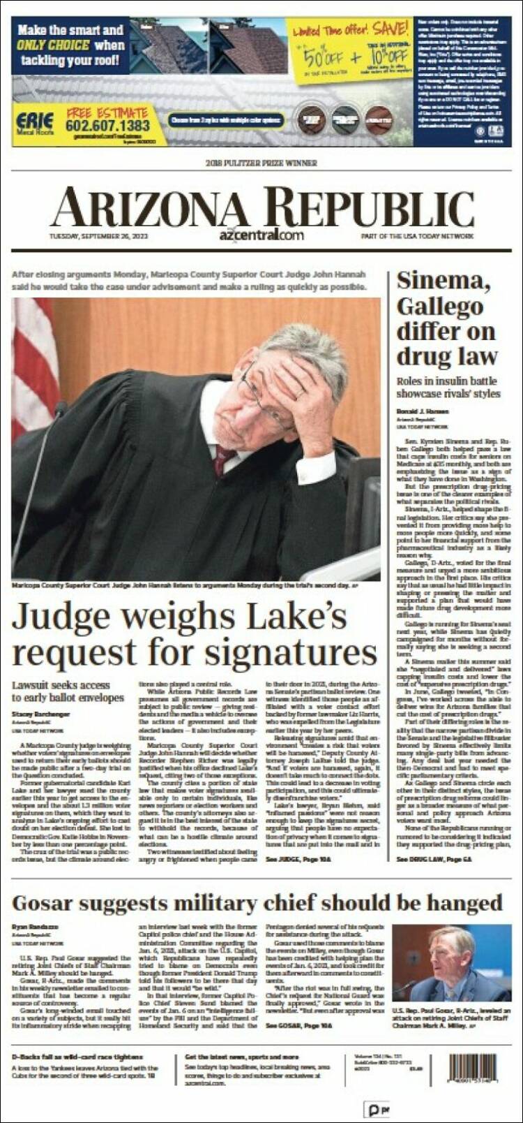 Portada de Arizona Republic News (États-Unis)