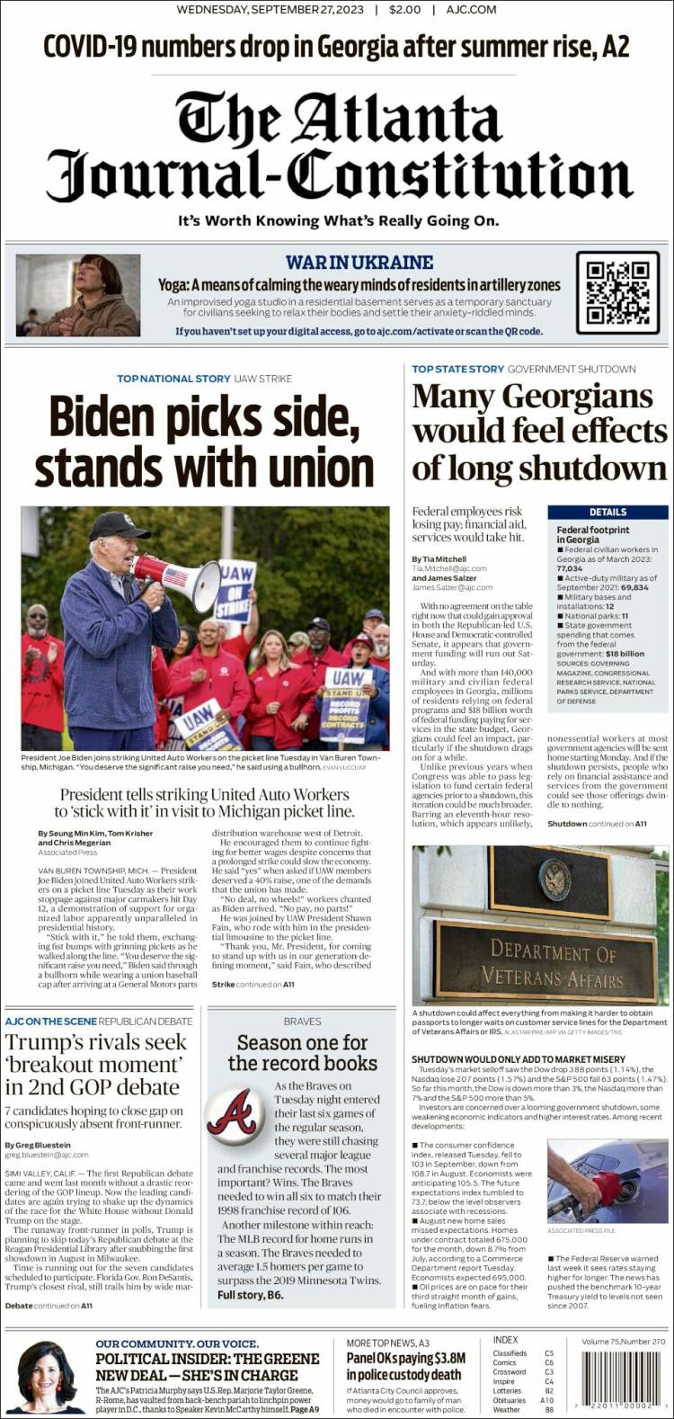 Portada de The Atlanta Journal-Constitution (États-Unis)