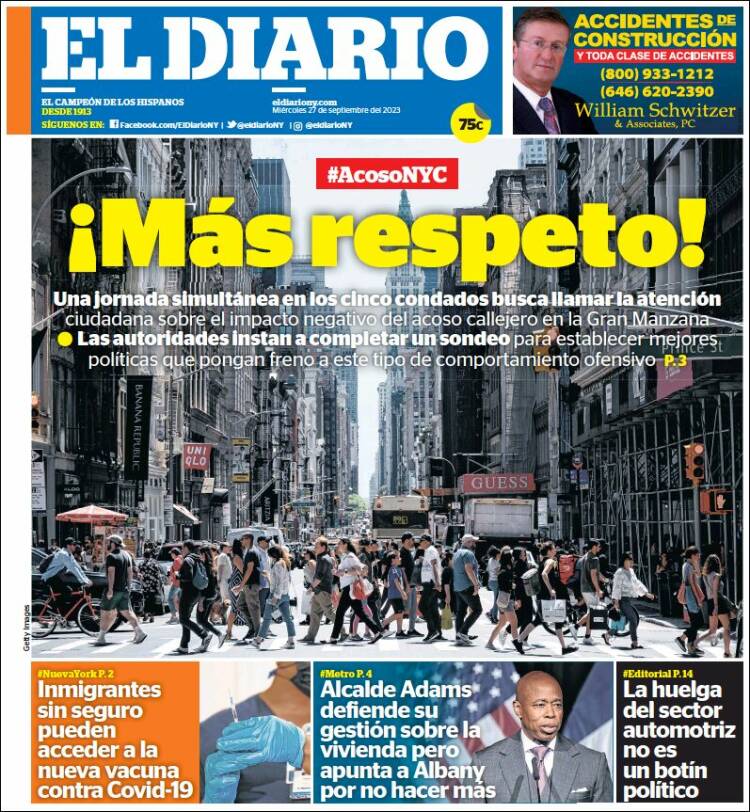 Portada de El Diario NY (États-Unis)