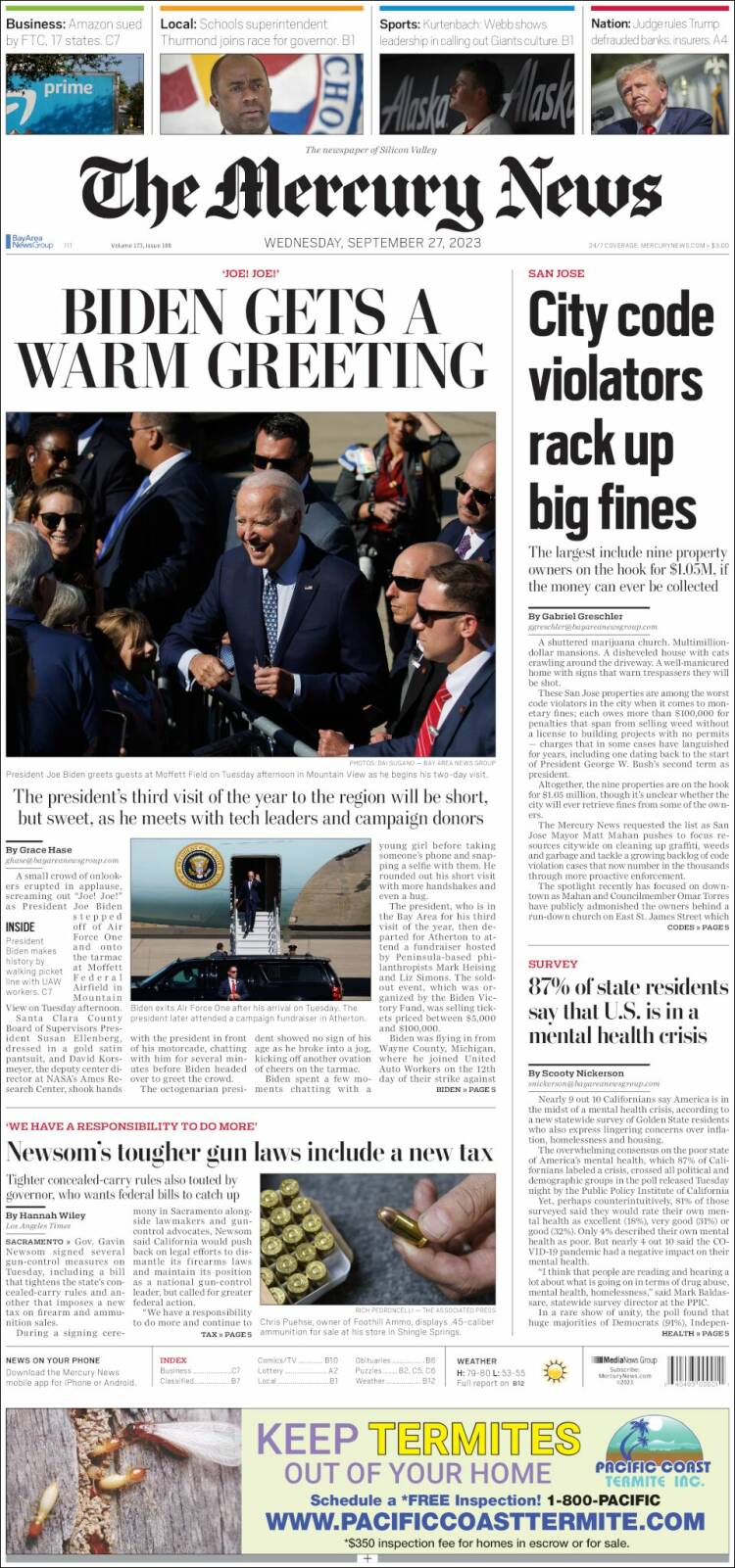 Portada de San Jose Mercury News (USA)