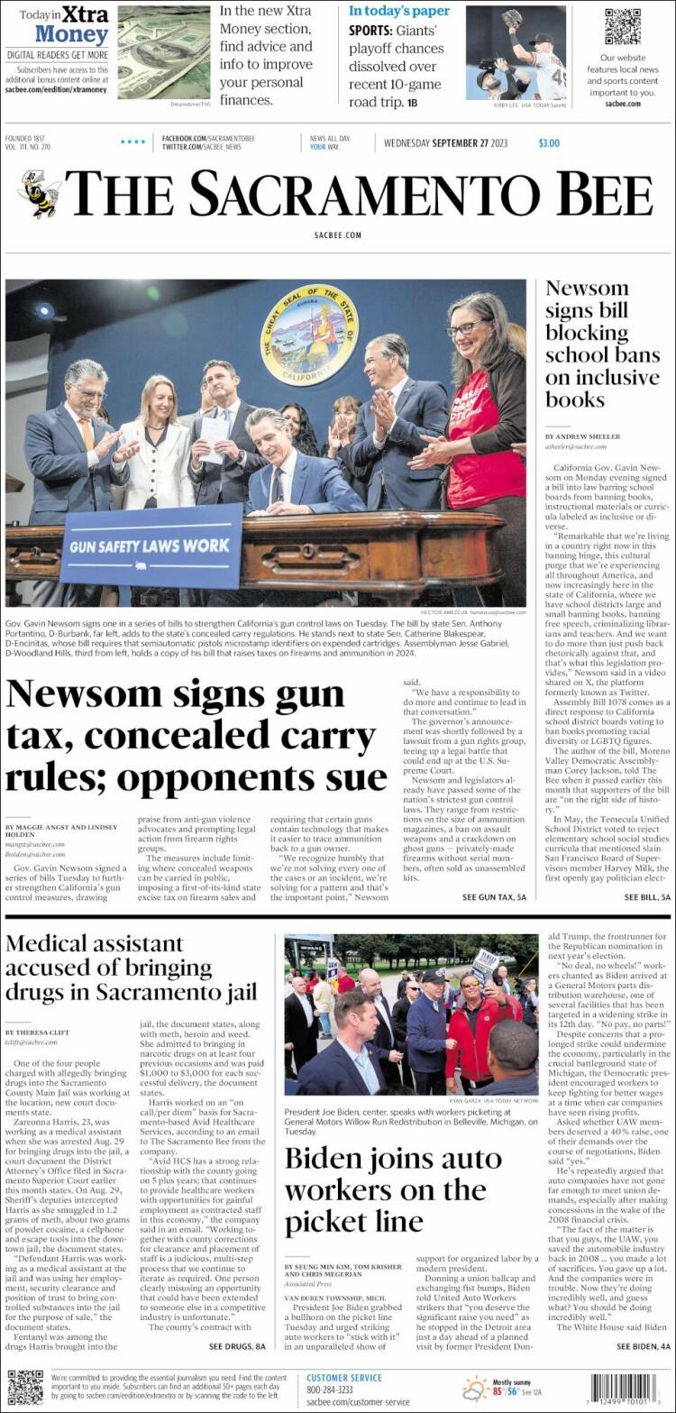 Portada de The Sacramento Bee (USA)