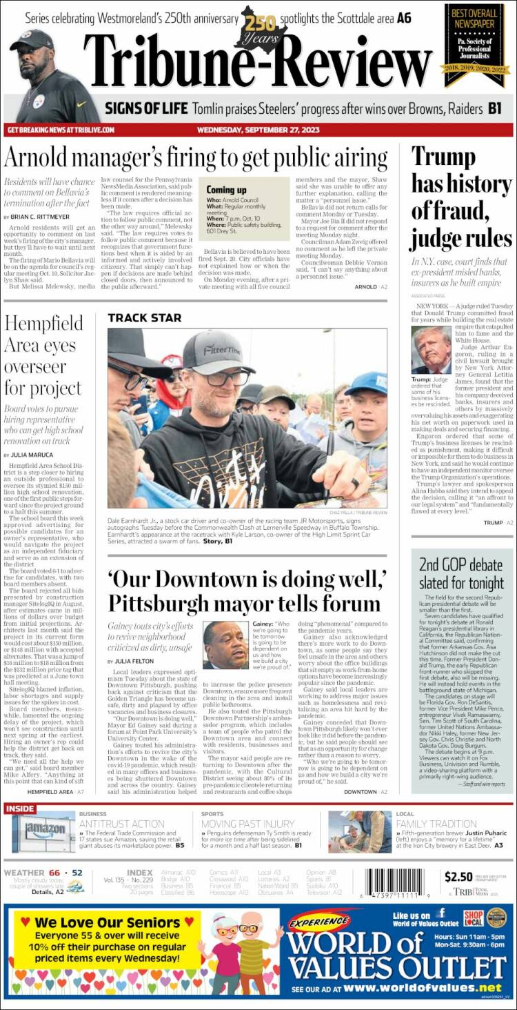 Portada de Tribune-Review (États-Unis)
