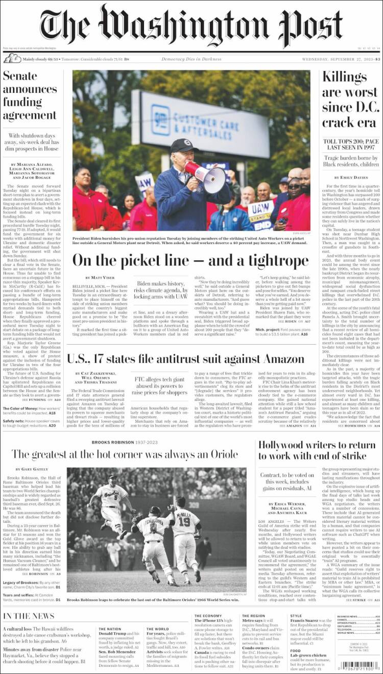 Portada de The Washington Post (USA)