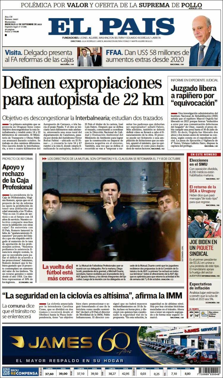 Portada de El País (Uruguay)