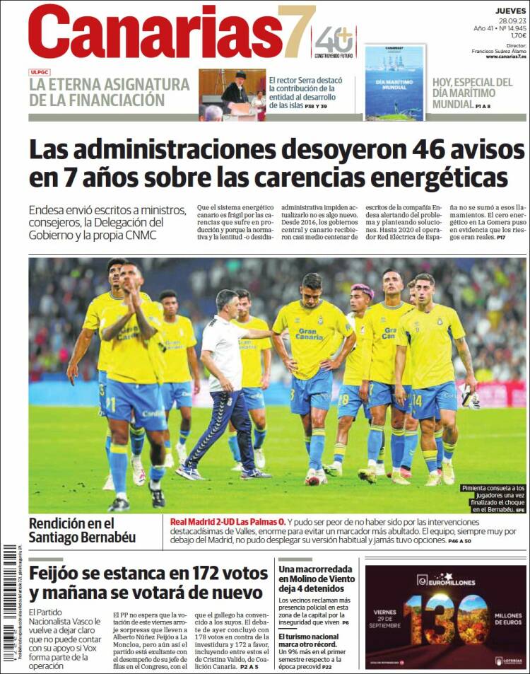 Portada de Canarias 7 (España)