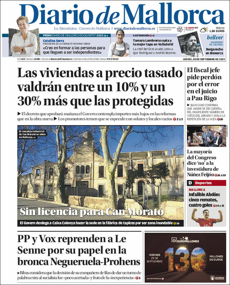 Portada de Diario de Mallorca (España)