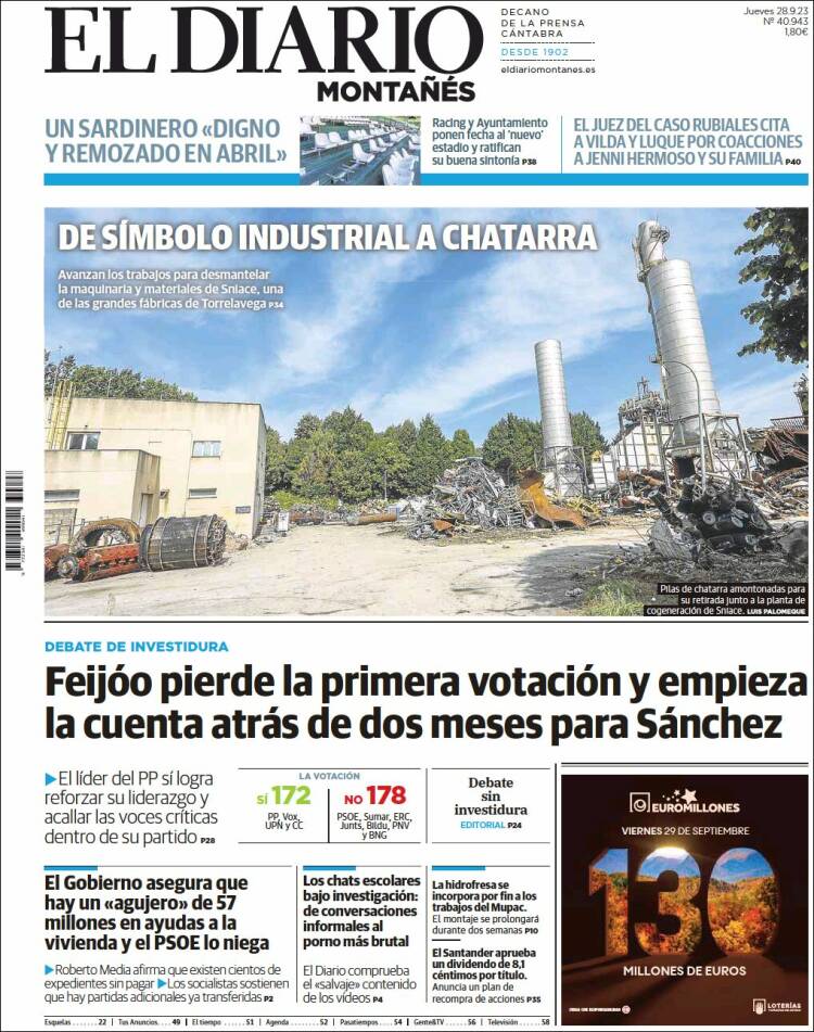 Portada de El Diario Montañés (España)