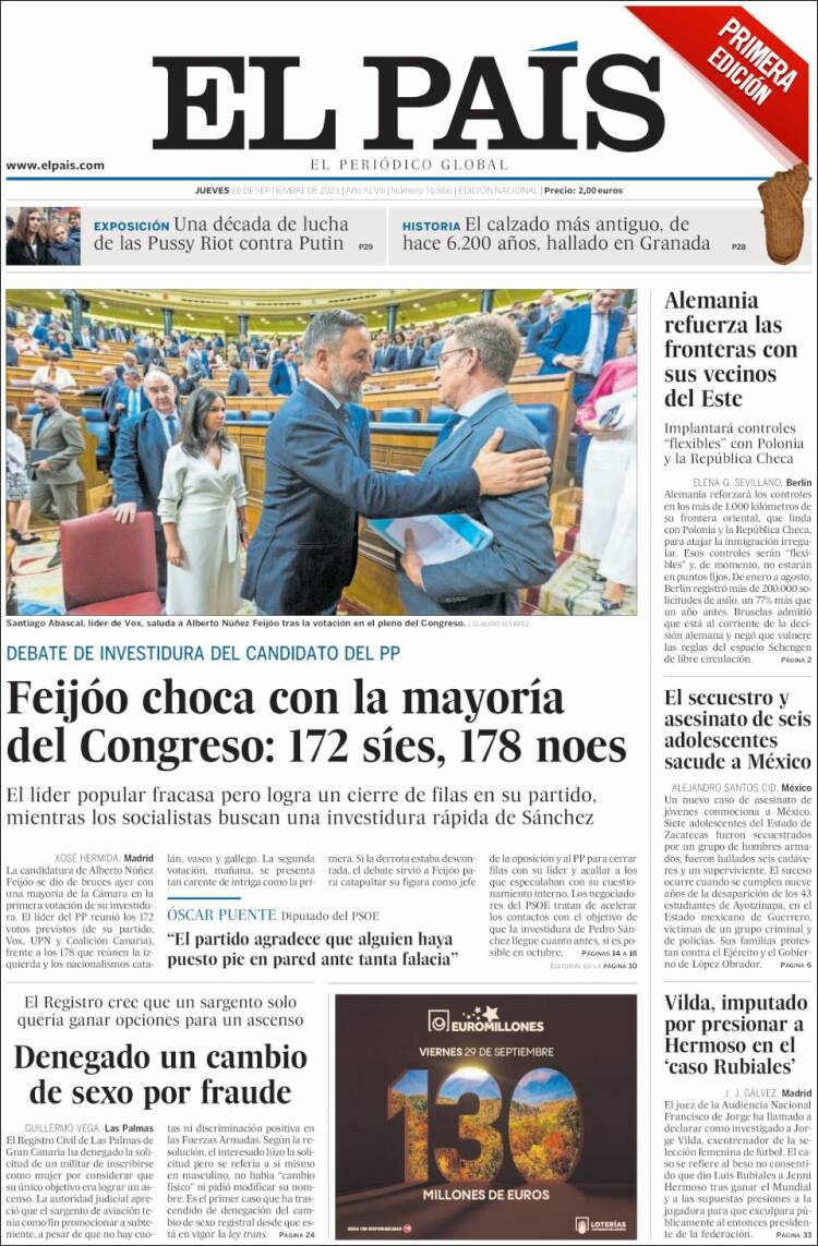 Portada de El País (España)