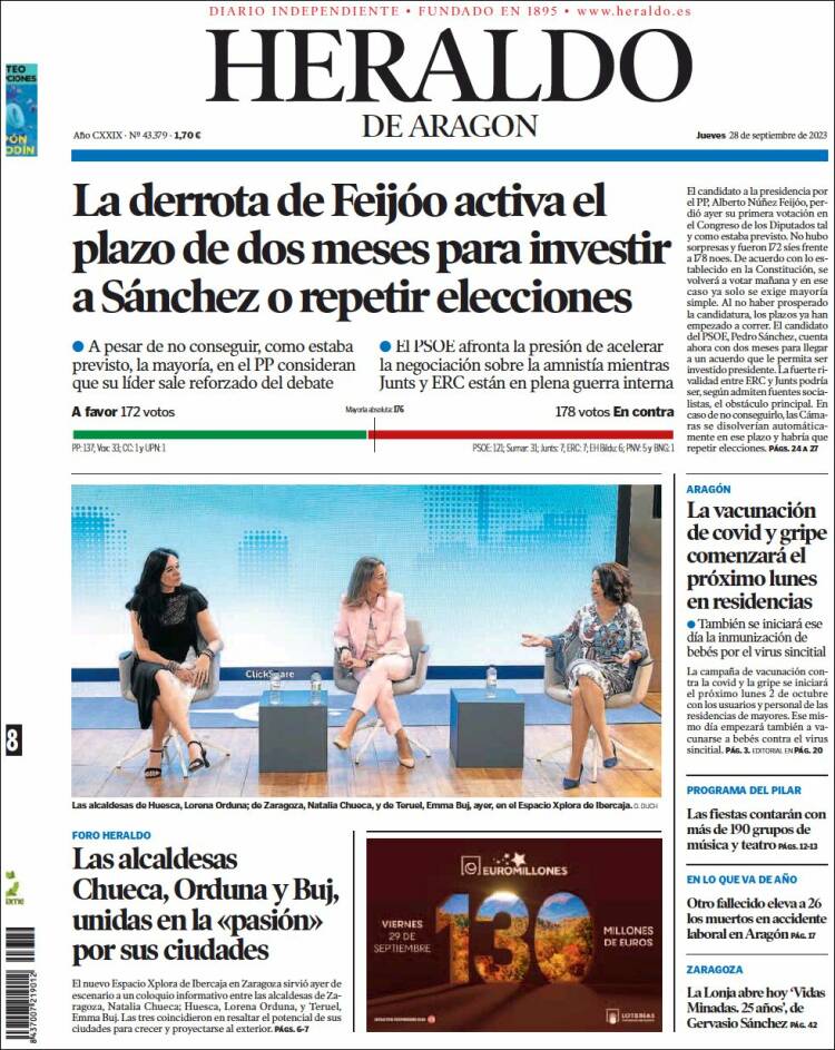 Portada de Heraldo de Aragón (España)