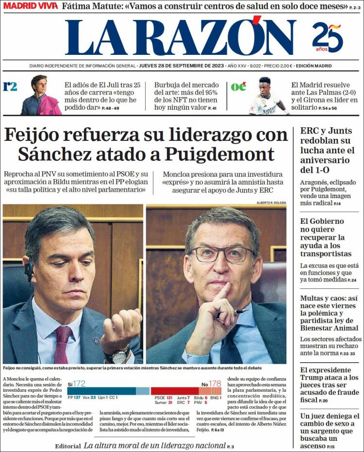 Portada de La Razón (España)