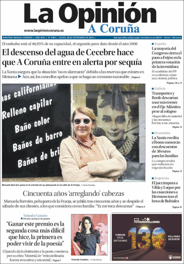 Portada de La Opinión de A Coruña (España)