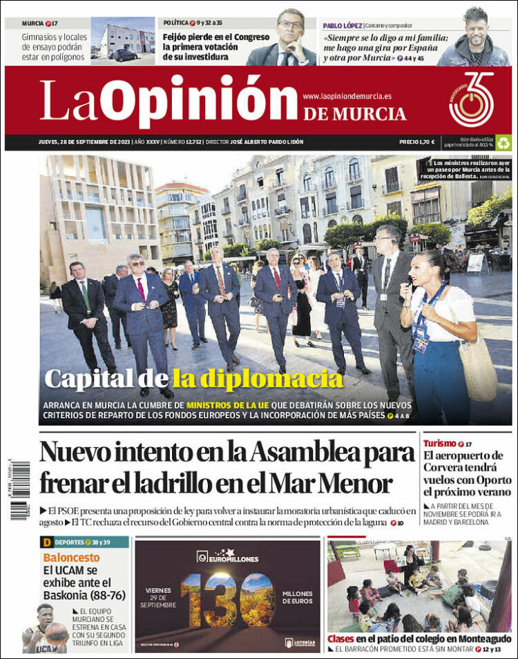 Portada de La Opinión de Murcia (España)