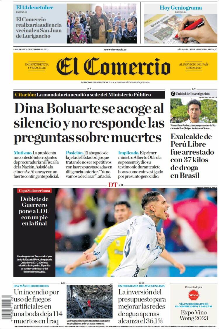 Portada de El Comercio (Perú)