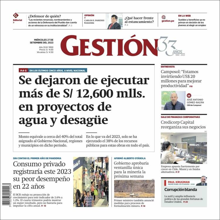 Portada de Diario Gestión (Perú)