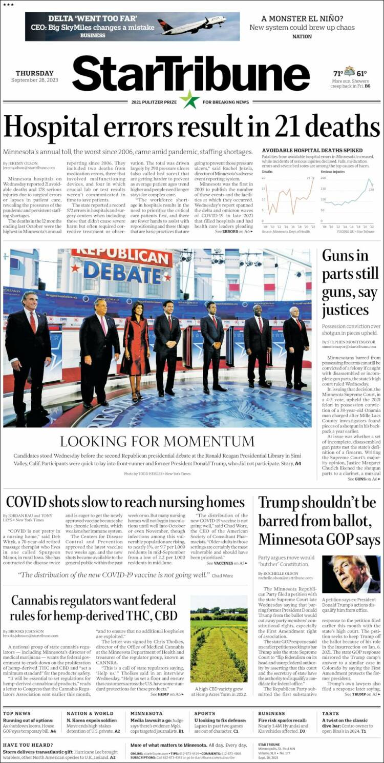 Portada de Star Tribune (USA)