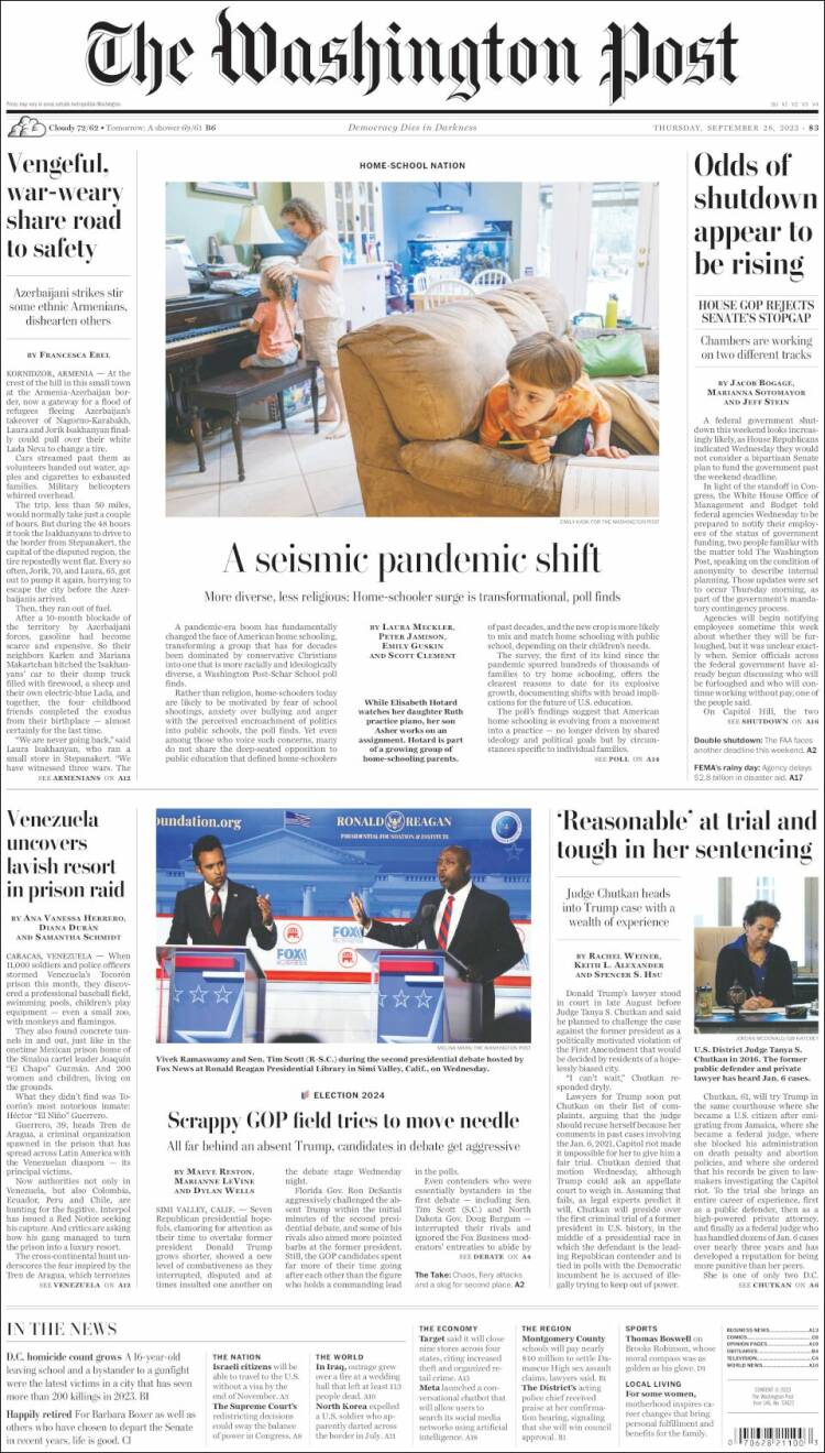 Portada de The Washington Post (USA)