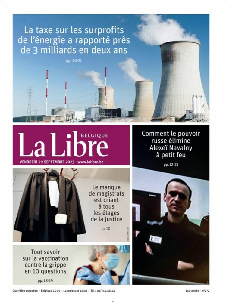 Portada de La Libre.be (B&eacute;lgica)
