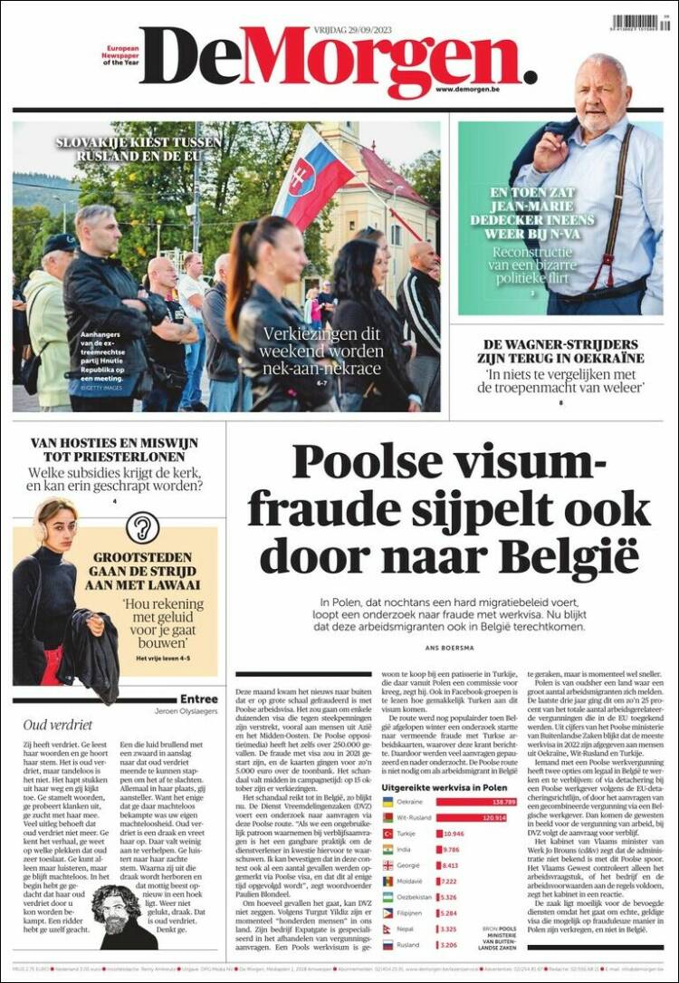 Portada de De Morgen (B&eacute;lgica)