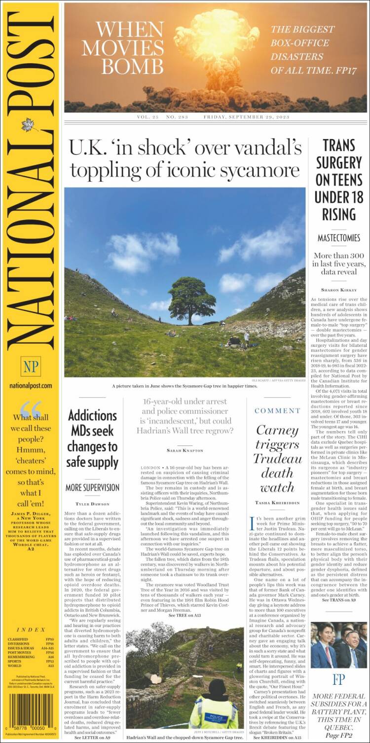 Portada de The National Post (Canadá)