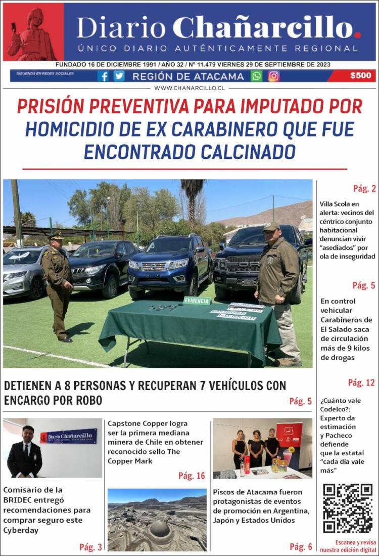 Portada de Diario Chañarcillo (Chile)