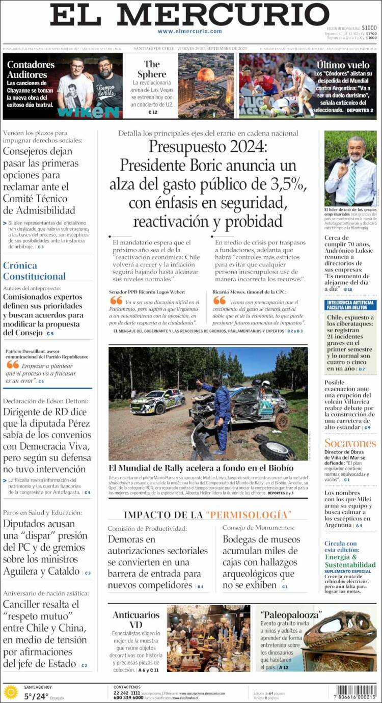 Portada de El Mercurio (Chile)