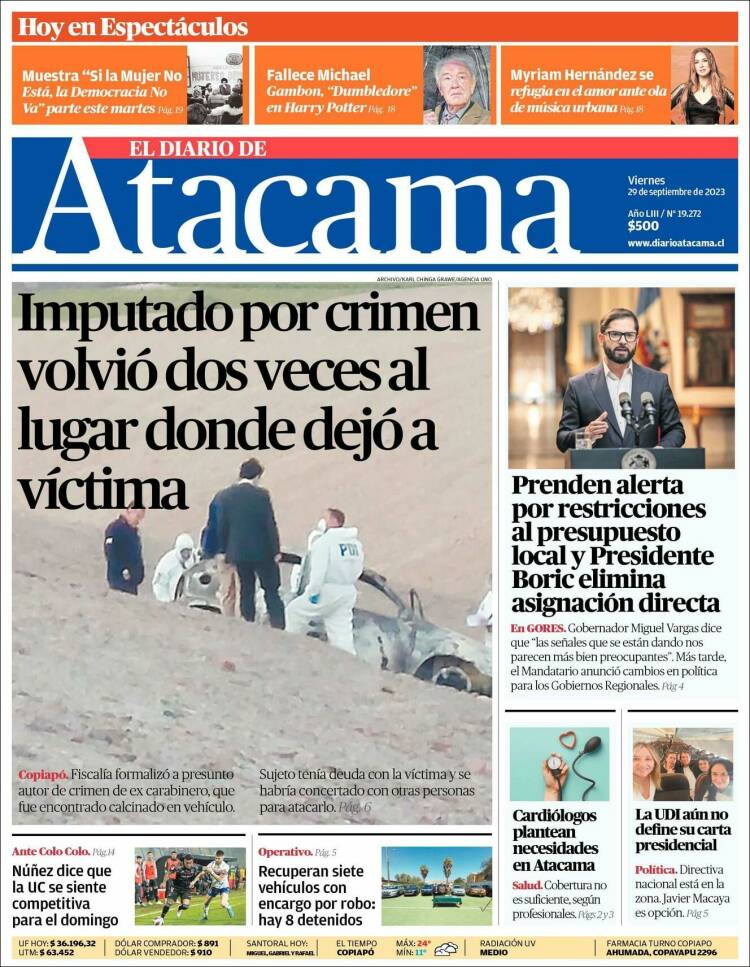 Portada de Diario de Atacama (Chile)