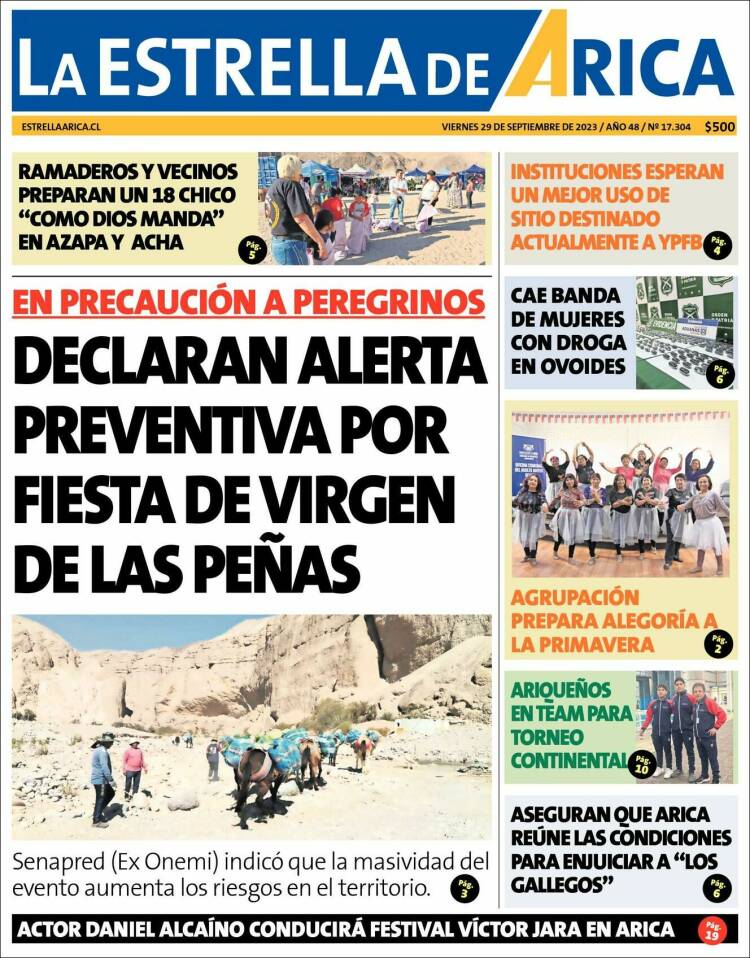 Portada de La Estrella de Arica (Chile)