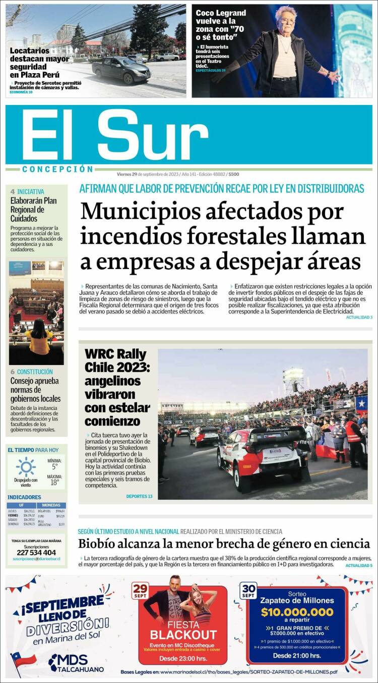 Portada de El Sur (Chile)